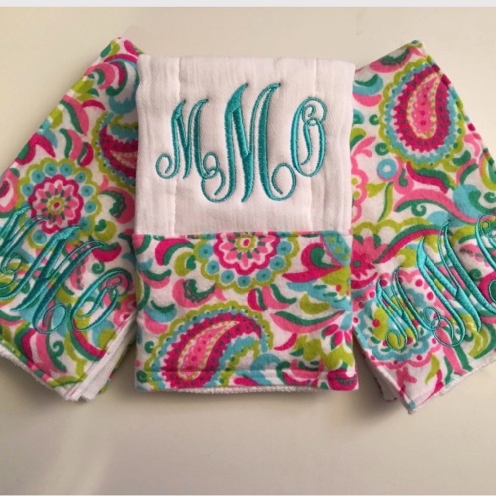 Personalized Monogrammed Burp Cloths Made to Order Set of 3 NEW